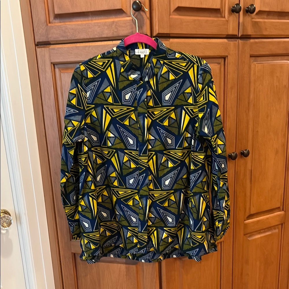 Zuri Keynya size Small Geometric Patterned Shirt in Blue and Yellow
